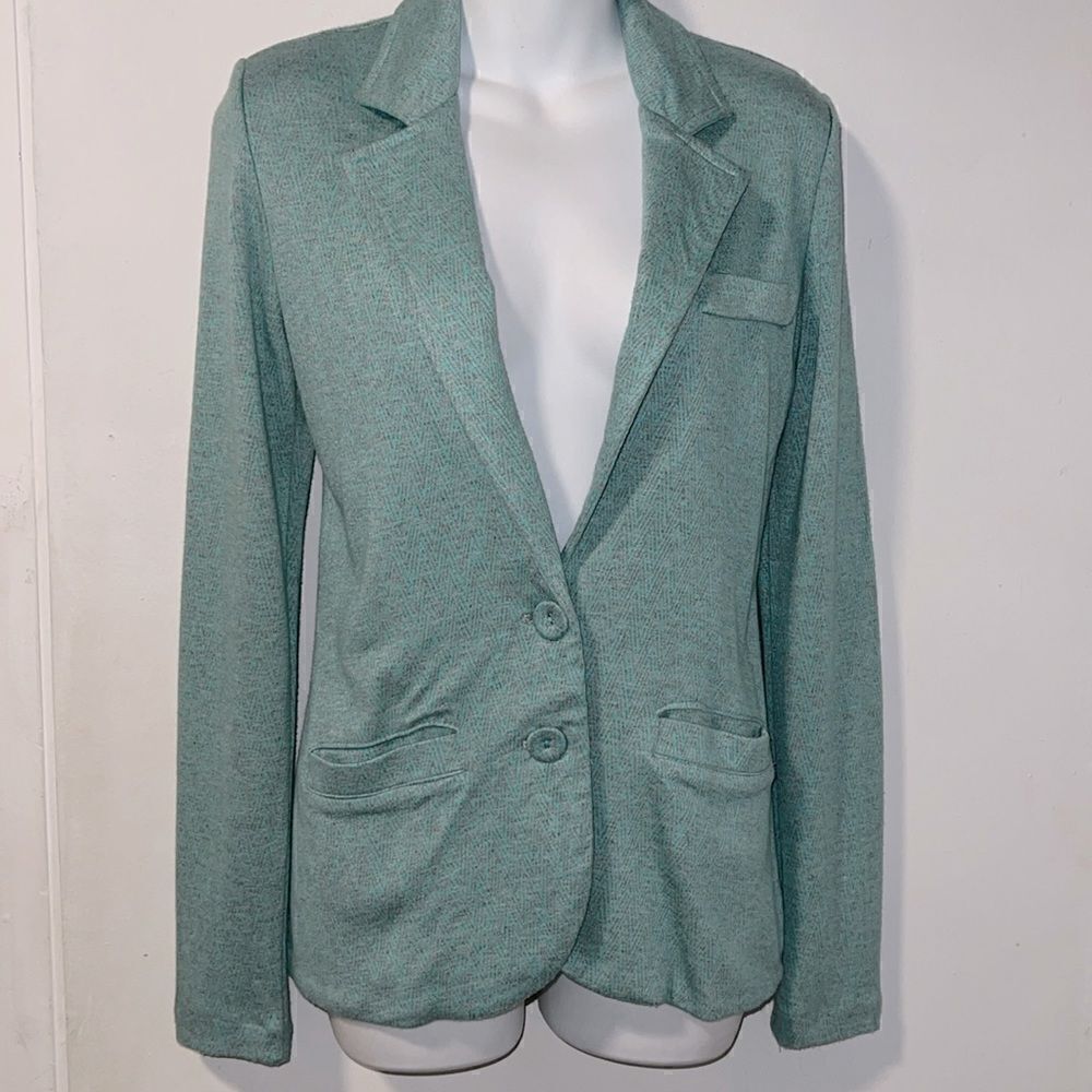 TART Mint Green and Grey Long Sleeve 2-Button Soft Blazer-XS